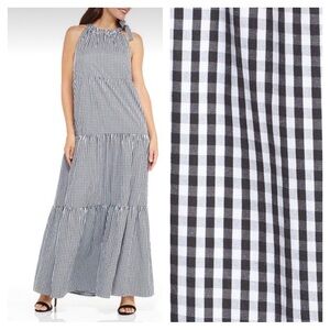 Maggy London Gingham Checkered Boho Tiered Halter Neckline Maxi Dress